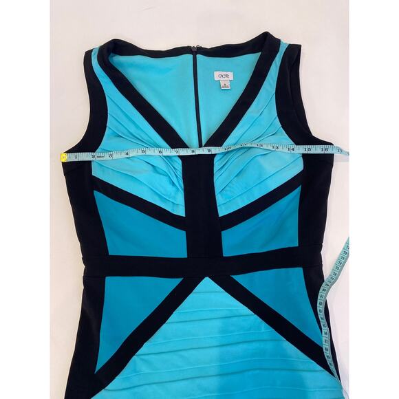 Cache Black Teal Sleeveless Bodycon Midi Dress Stretchy Colorblock Poly EUC Sz 8 - Picture 10 of 14